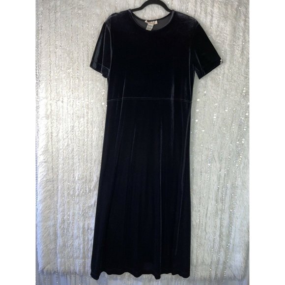 Talbots Dresses & Skirts - Talbots Velvet Midi Dress Size SMALL Black Empire Waist Short Sleeve Gorgeous